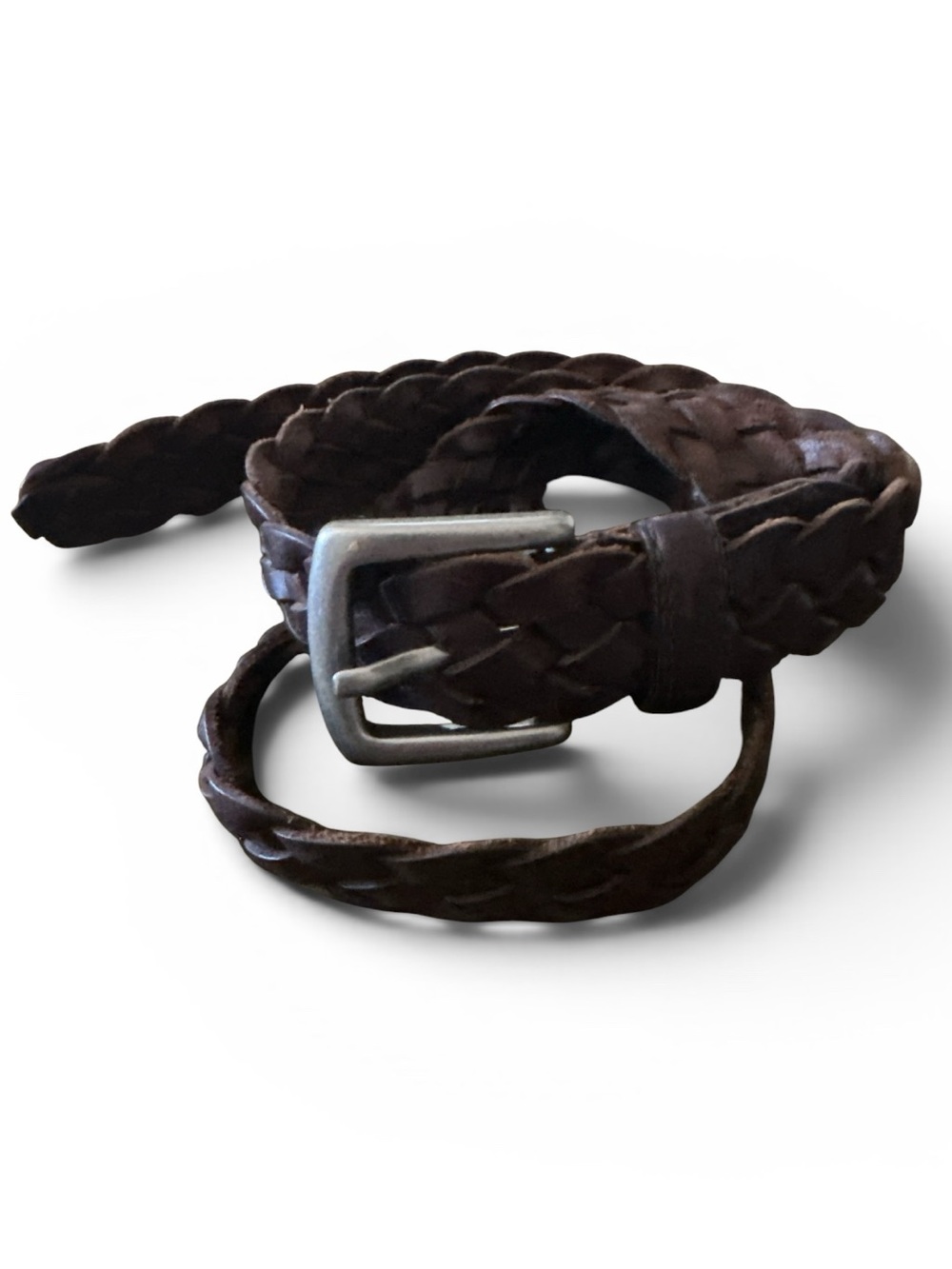 VTG Eddie Bauer Dark Brown Braided Leather Belt Flexible Size 36 Silver Buckle